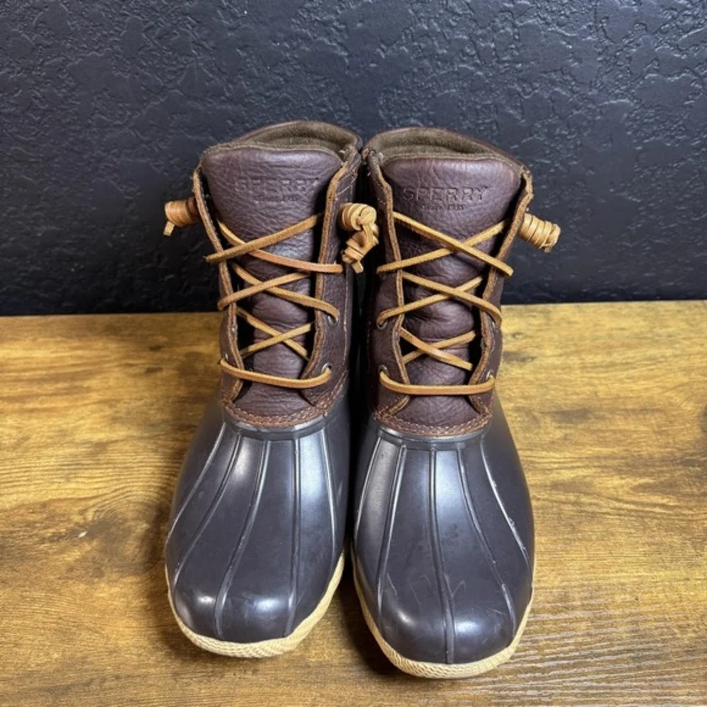 Sperry Saltwater STS91176 Brown Leather Rubber‎ Duck Boots Womens Size 7
